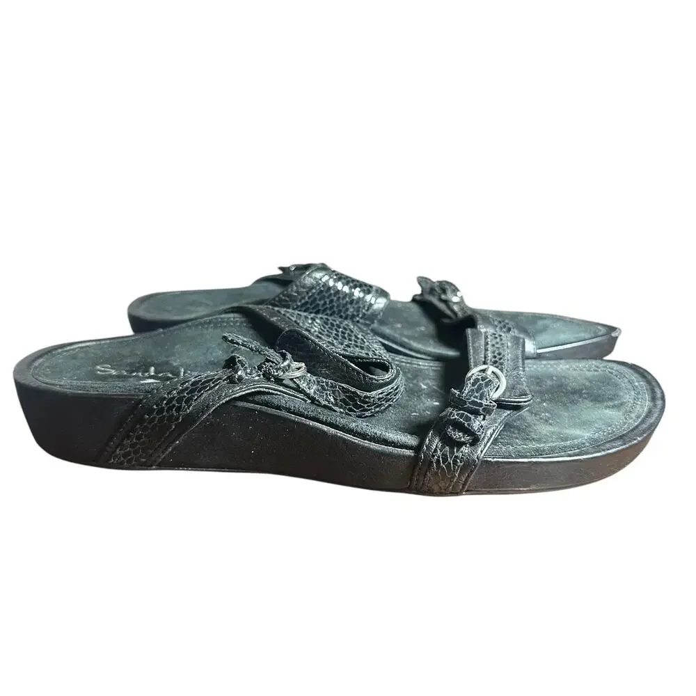 Aetrex Sandalistas Black Leather Sandals Adjustable Orthopedic Comfort Sz 8 1/2